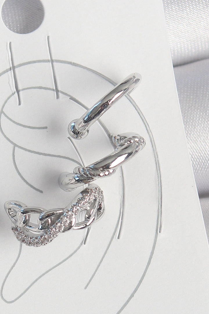 EBJ Rice Silver Color Zircon Stone 3-Piece Model Infinity Chain Model Cartilage Earring - Coyuca de Catalán