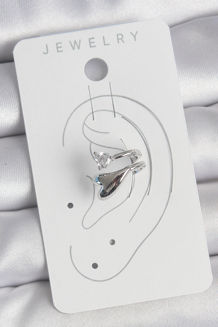 EBJ Rice Silver Color Zircon Stone Detailed Heart Model Women's Cartilage Earring - Santa María Atzompa