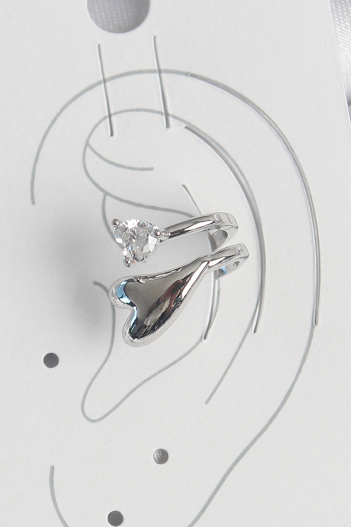 EBJ Rice Silver Color Zircon Stone Detailed Heart Model Women's Cartilage Earring - Santa María Atzompa