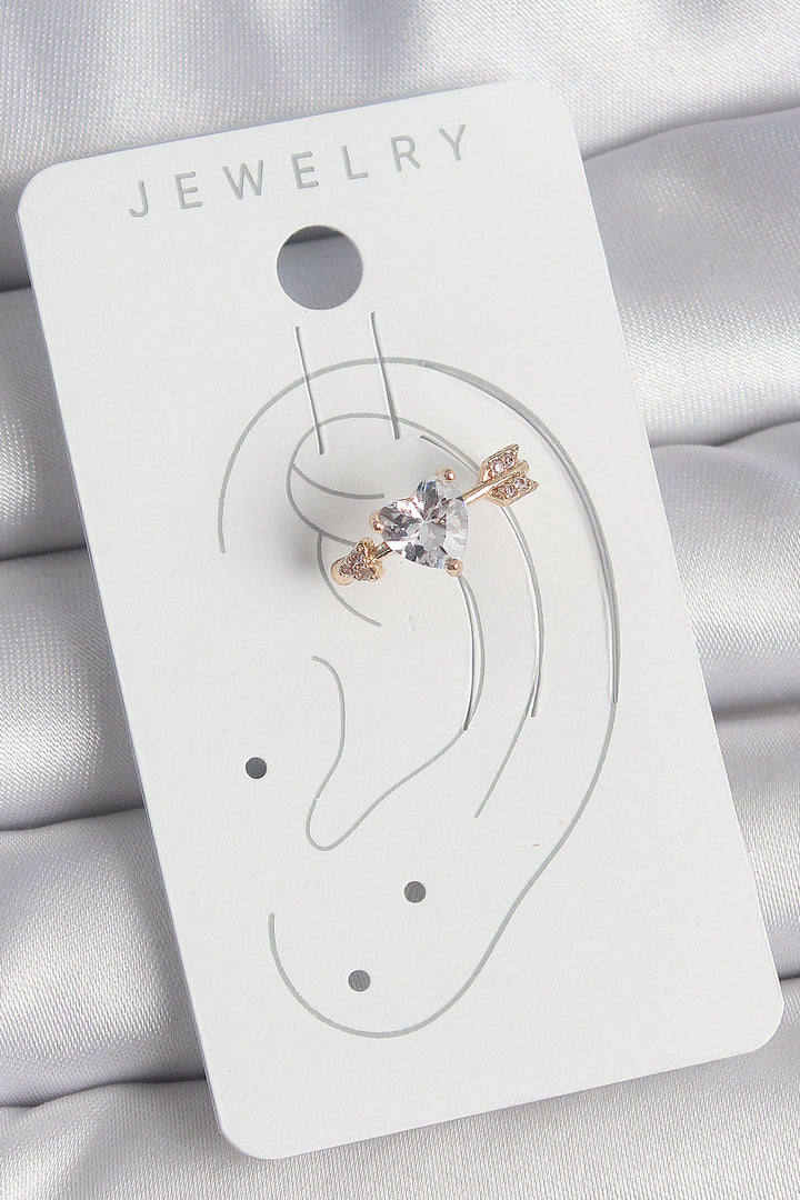 EBJ Gold Color Zircon Stone Heart Arrow Model Women's Cartilage Earring with Rice - Conroe