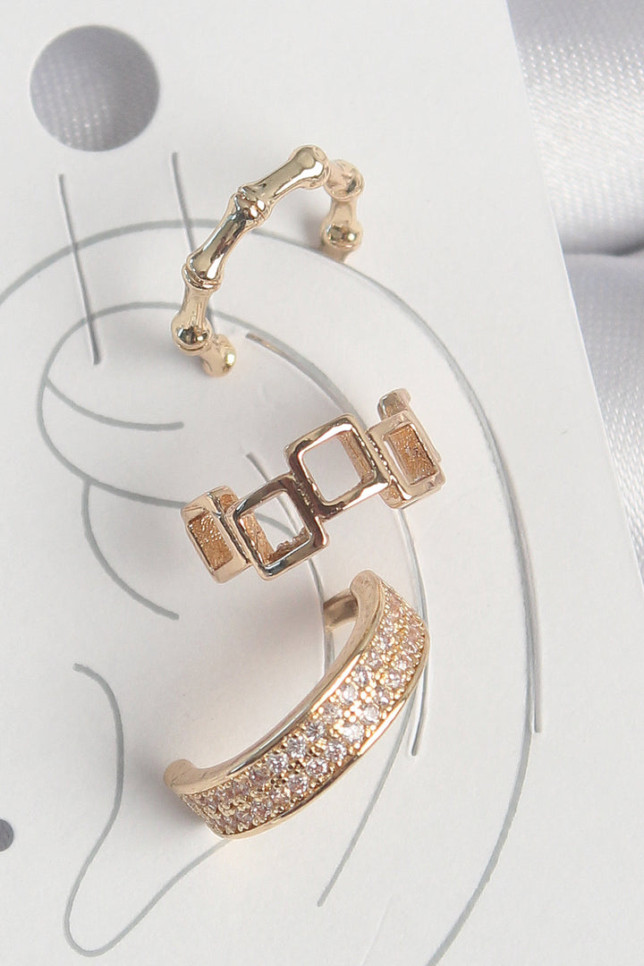 EBJ Gold Color Square Model Earrings with Zircon Stone, 3-Piece Model Women's Cartilage Earring - Frontera