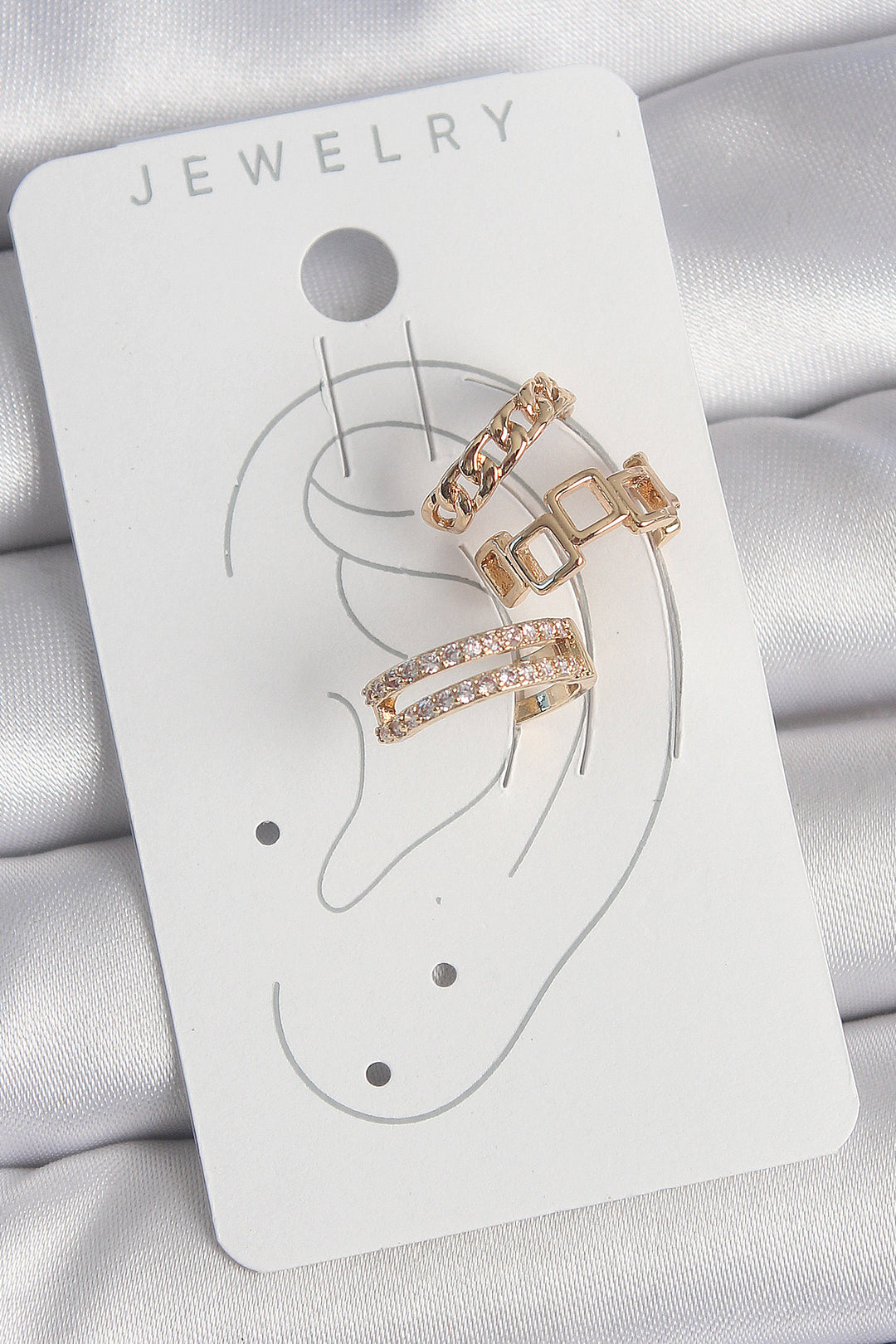EBJ Rice Gold Color Square Chain Model Women's Cartilage Earring with Zircon Stone - Chatham