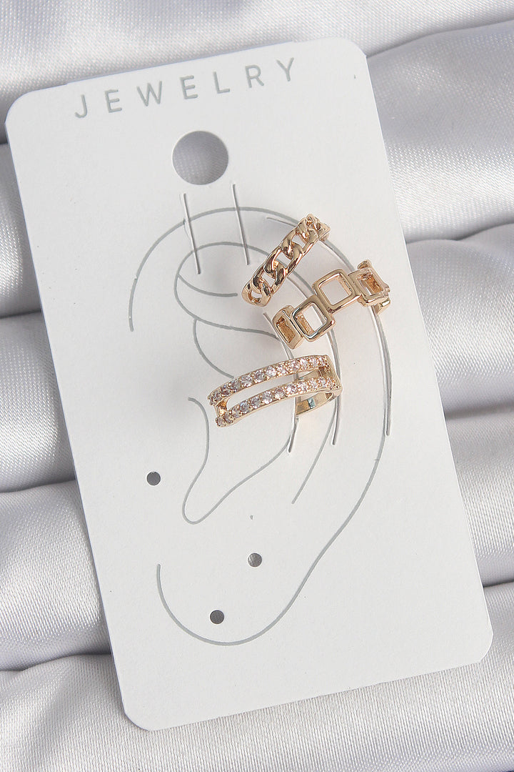EBJ Rice Gold Color Square Chain Model Women's Cartilage Earring with Zircon Stone - Chatham