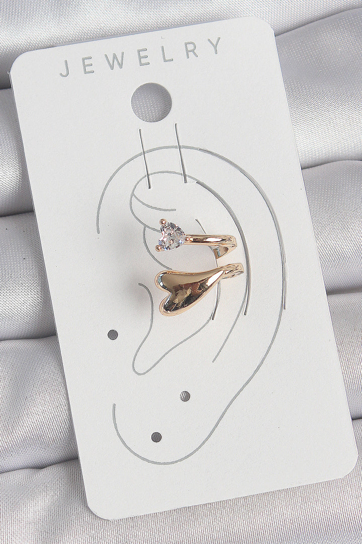 EBJ Rice Gold Color Zircon Stone Detailed Heart Model Women's Cartilage Earring - Linton Hall