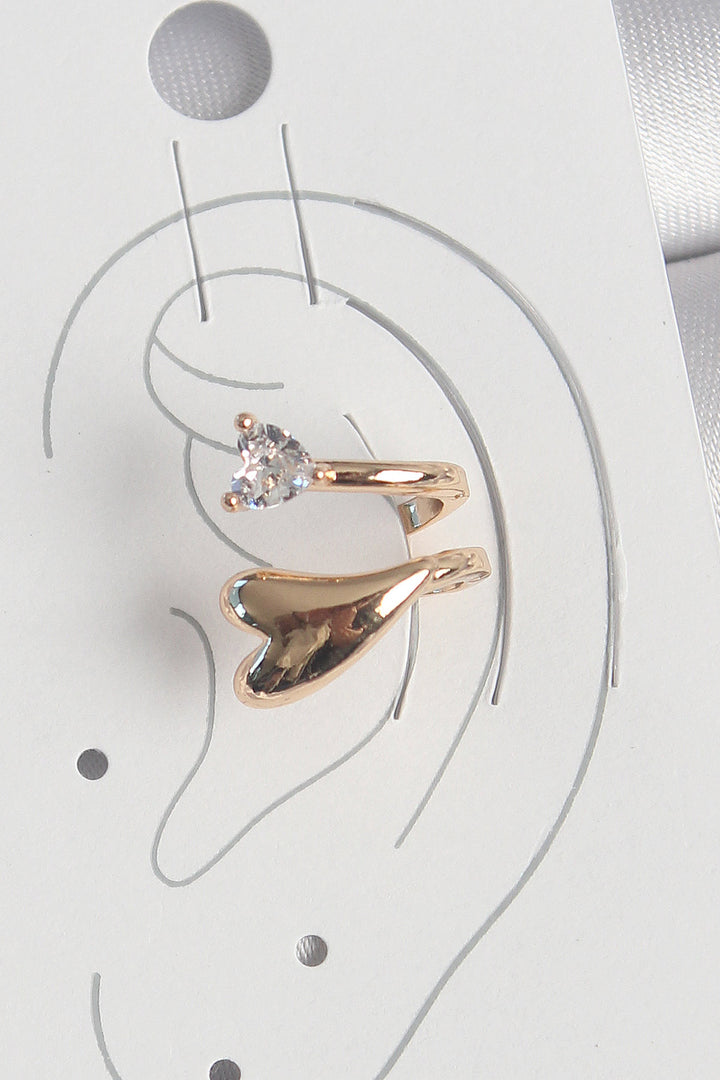 EBJ Rice Gold Color Zircon Stone Detailed Heart Model Women's Cartilage Earring - Linton Hall