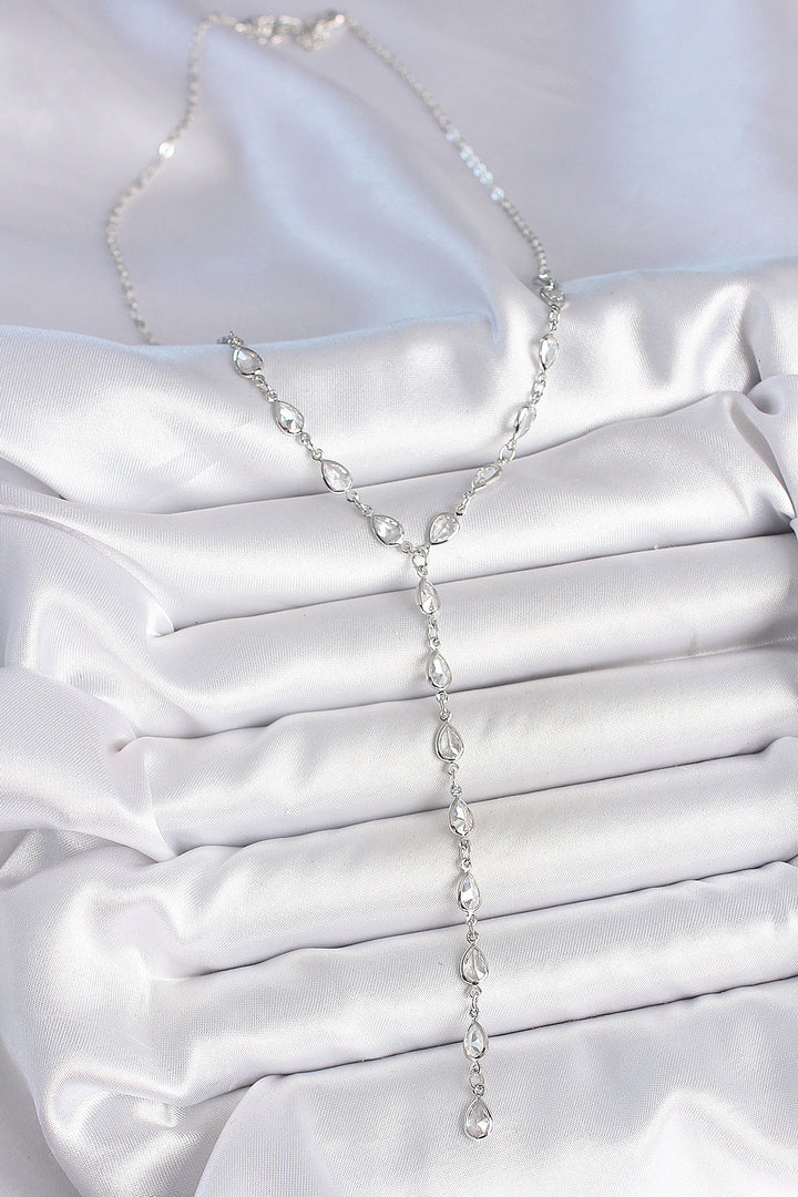 EBJ Silver Color Zircon Stone Y Brass Necklace - Claremont