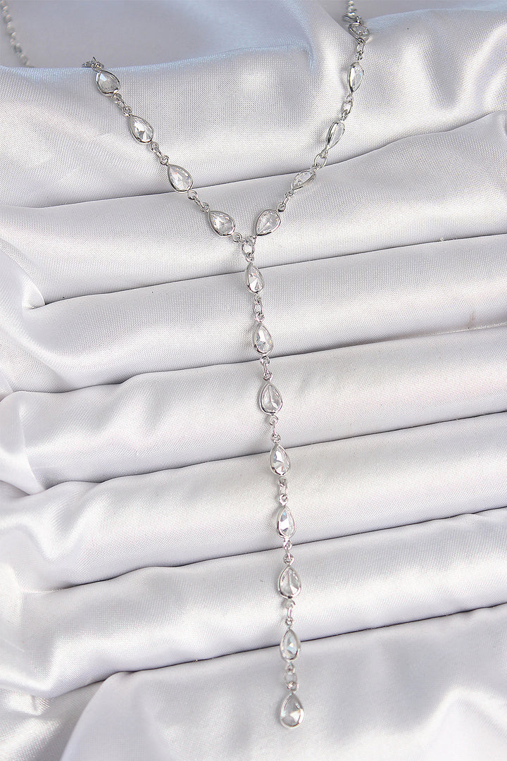 EBJ Silver Color Zircon Stone Y Brass Necklace - Claremont