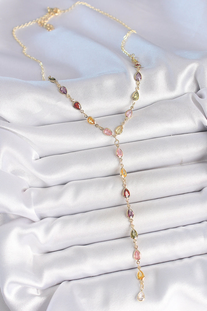 EBJ Gold Mixed Color Zircon Stone Y Brass Necklace - Kailua