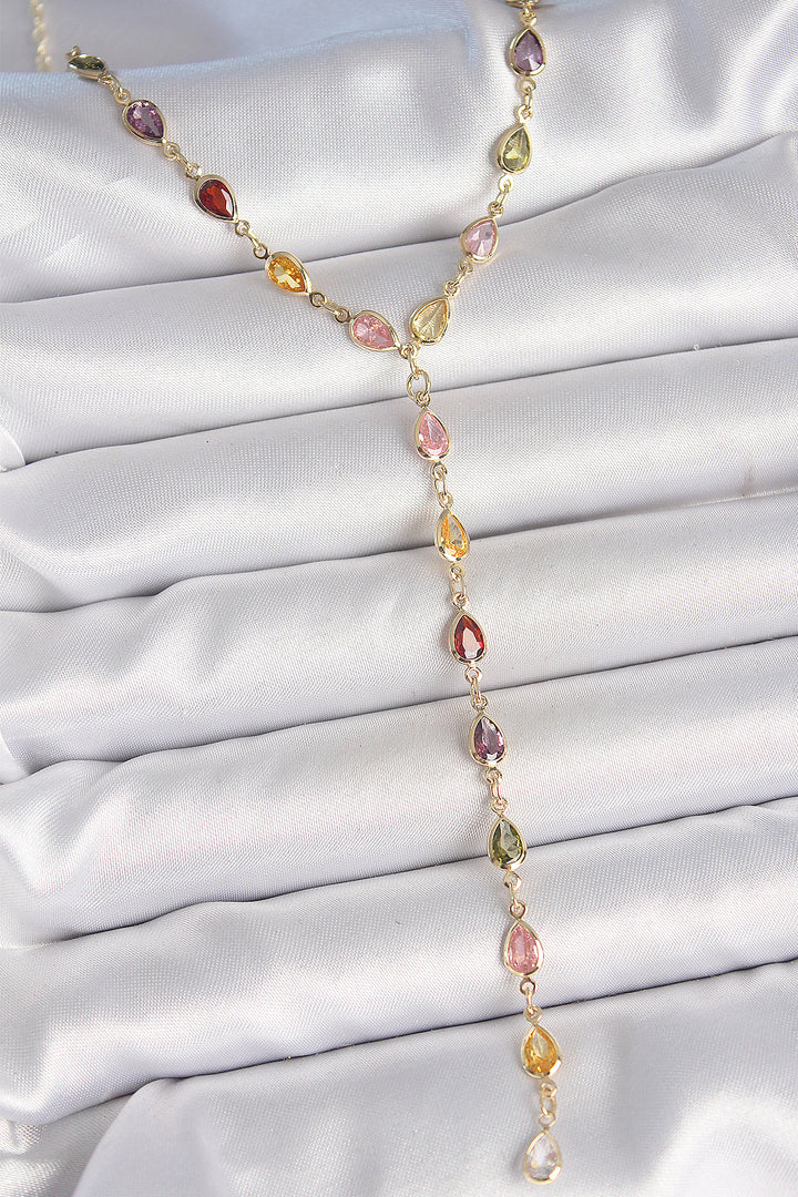 EBJ Gold Mixed Color Zircon Stone Y Brass Necklace - Kailua
