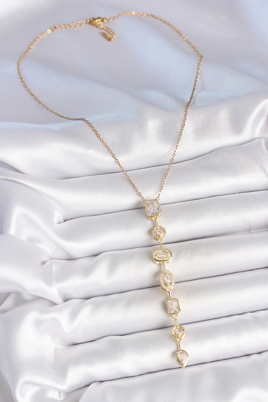 EBJ 316L Stainless Steel Chain Gold Color Zircon Stone Y Necklace - Milan