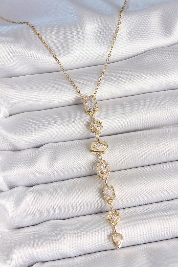 EBJ 316L Stainless Steel Chain Gold Color Zircon Stone Y Necklace - Milan