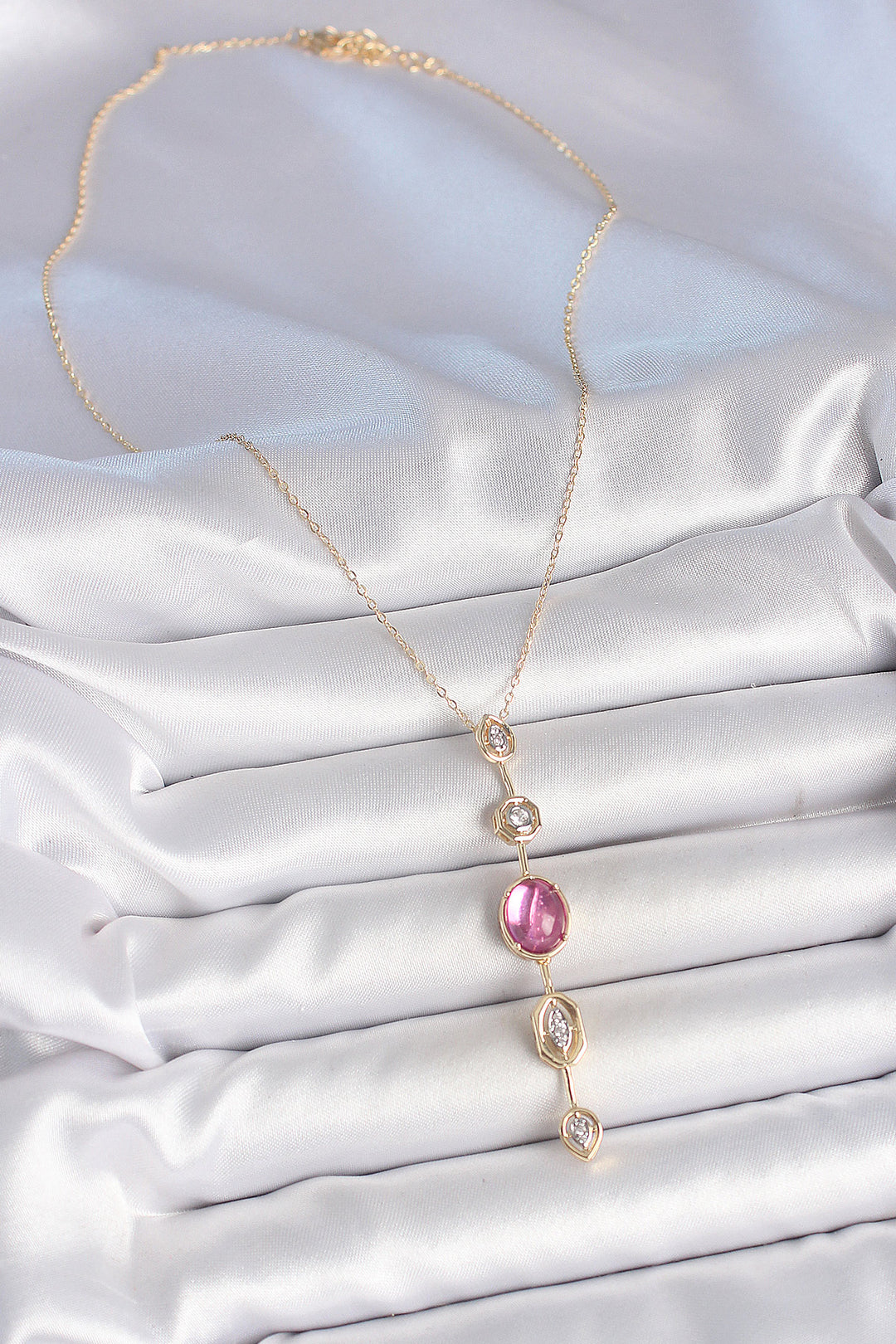 EBJ Rice Chain Gold Color Pink Zircon Stone Y Necklace - Hattiesburg