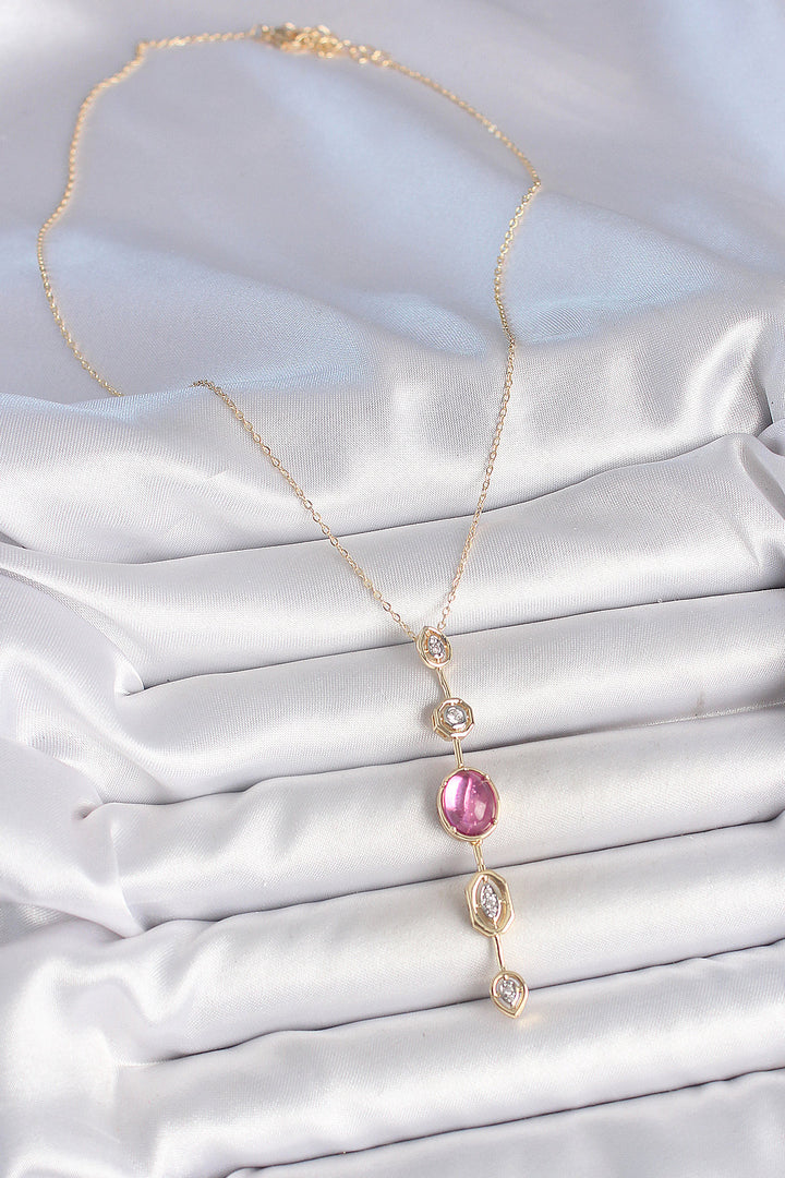 EBJ Rice Chain Gold Color Pink Zircon Stone Y Necklace - Hattiesburg