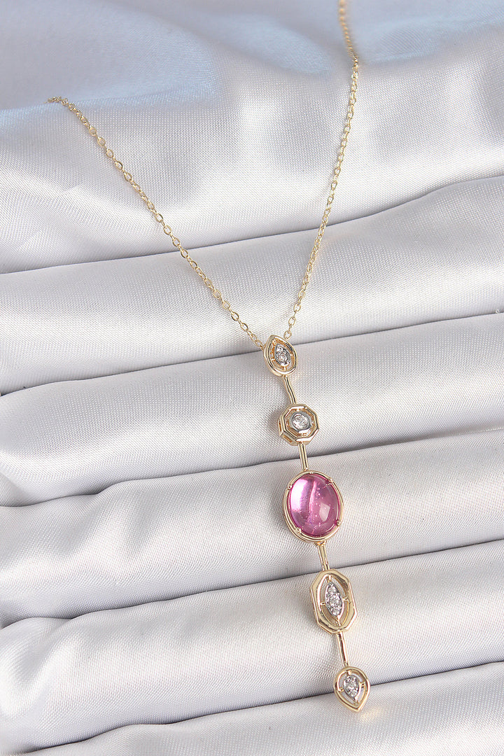 EBJ Rice Chain Gold Color Pink Zircon Stone Y Necklace - Hattiesburg