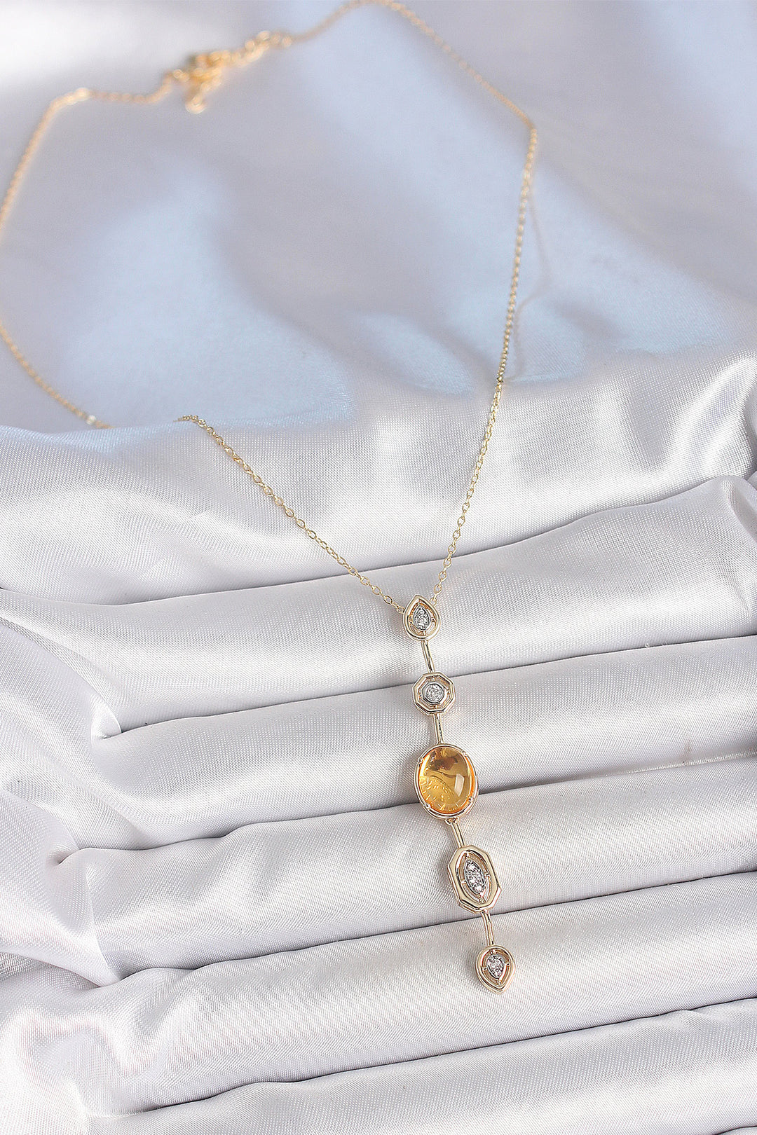 EBJ Rice Chain Amber Yellow Gold Color Zircon Stone Y Necklace - Leinfelden-Echterdingen