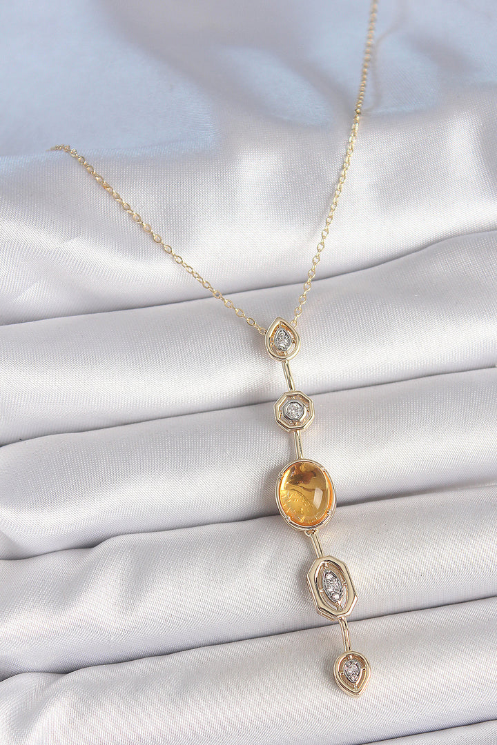 EBJ Rice Chain Amber Yellow Gold Color Zircon Stone Y Necklace - Leinfelden-Echterdingen