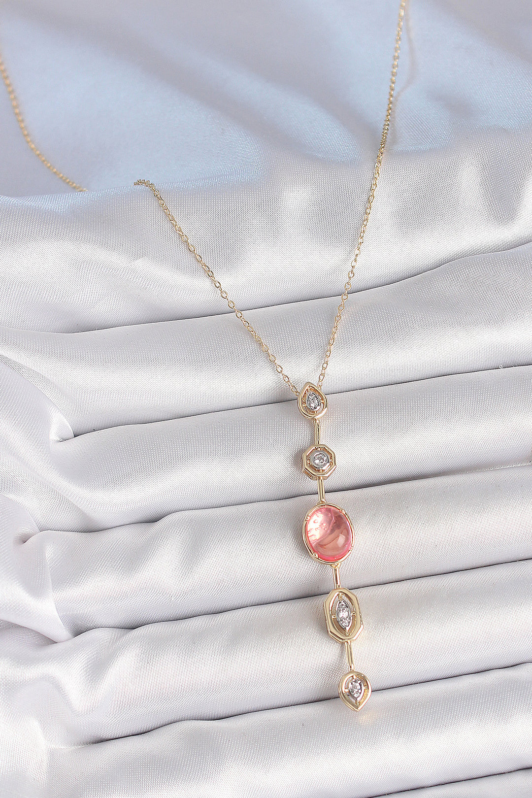 EBJ Rice Chain Pink Gold Color Zircon Stone Y Necklace - Westland