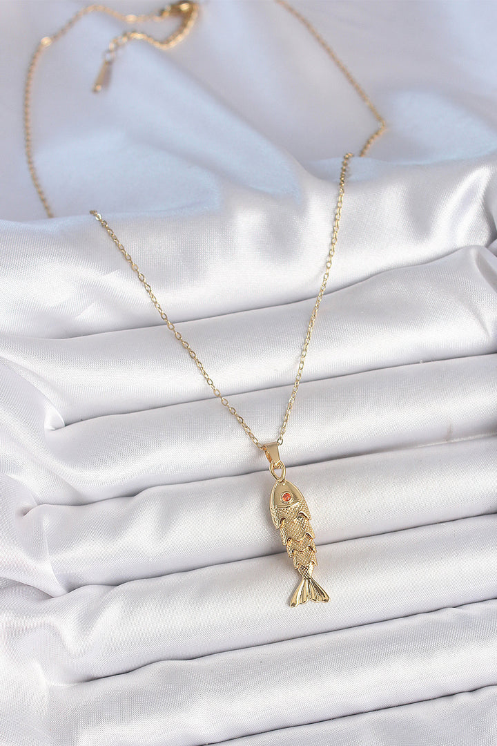 EBJ 316L Stainless Steel Chain Gold Color with Zircon Stone Fish Shaped Necklace - Coburg