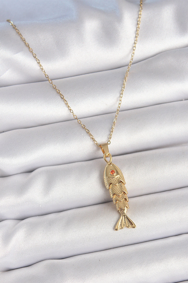 EBJ 316L Stainless Steel Chain Gold Color with Zircon Stone Fish Shaped Necklace - Coburg