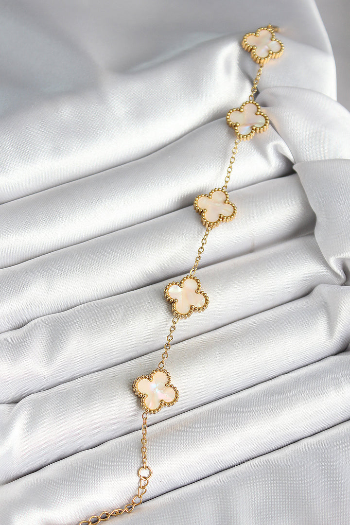 EBJ 316L Steel Mother of Pearl Broken White Gold Color Clover Women's Bracelet - Alcalá de Henares