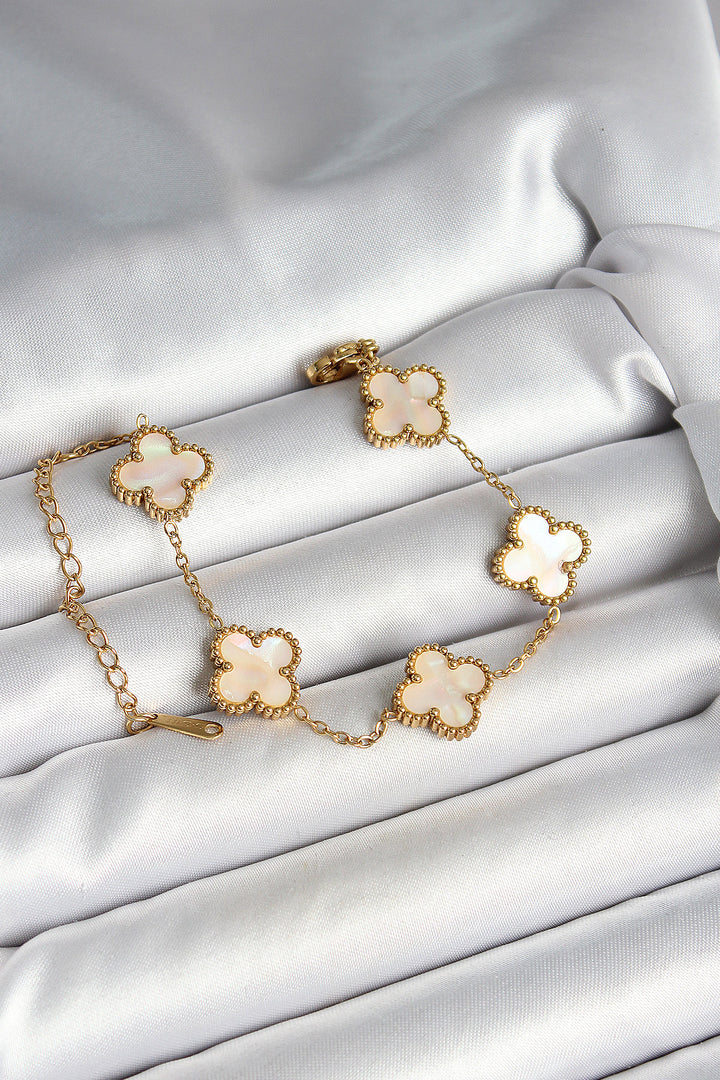 EBJ 316L Steel Mother of Pearl Broken White Gold Color Clover Women's Bracelet - Alcalá de Henares