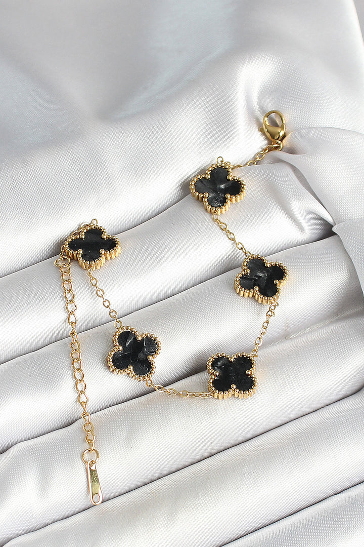 EBJ 316L Stainless Steel Mother of Pearl Black Gold Color Clover Women's Bracelet - Ciudad Apodaca