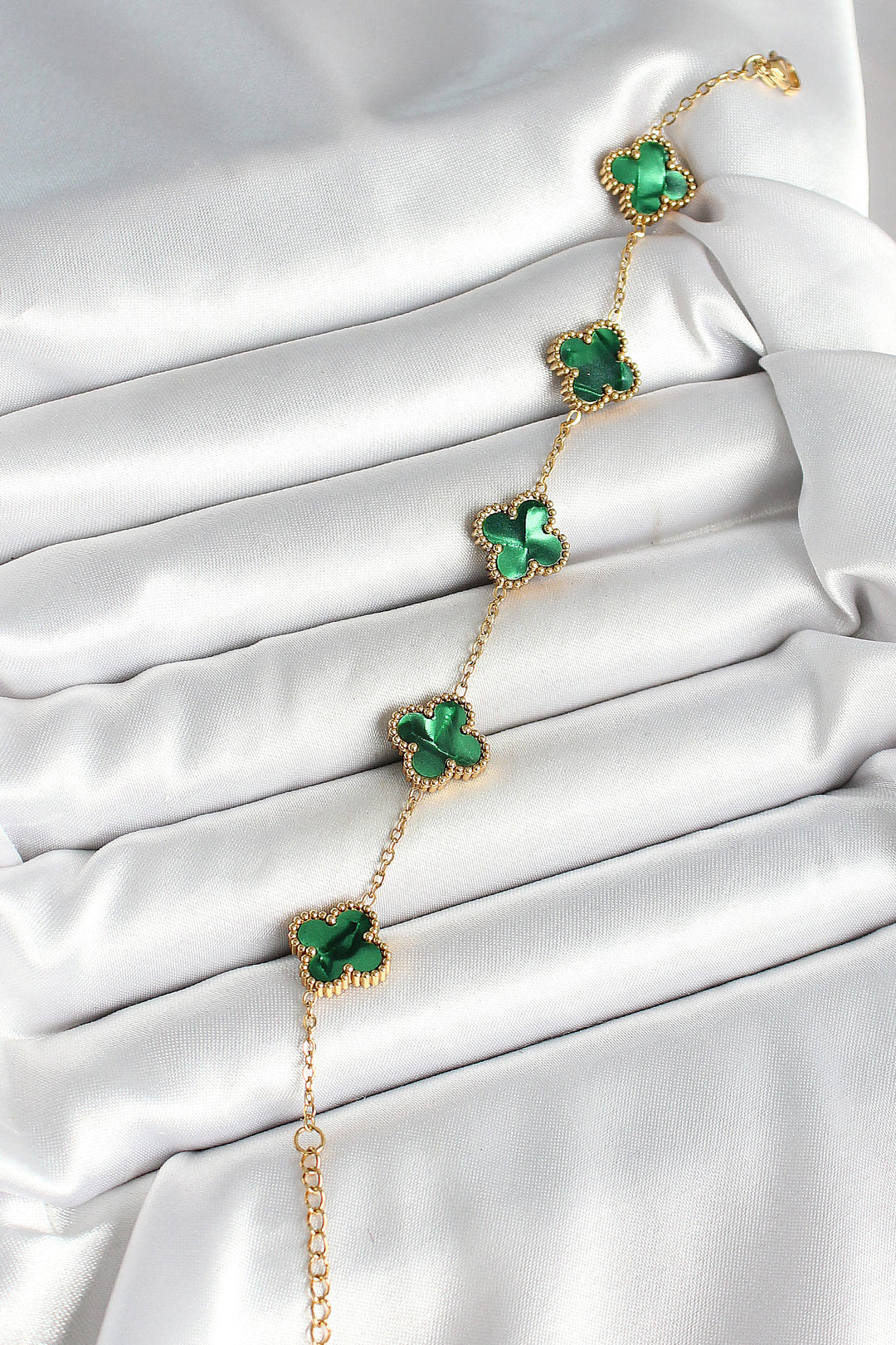 EBJ 316L Steel Mother of Pearl Emerald Green Gold Color Clover Women's Bracelet - Néa Smýrni