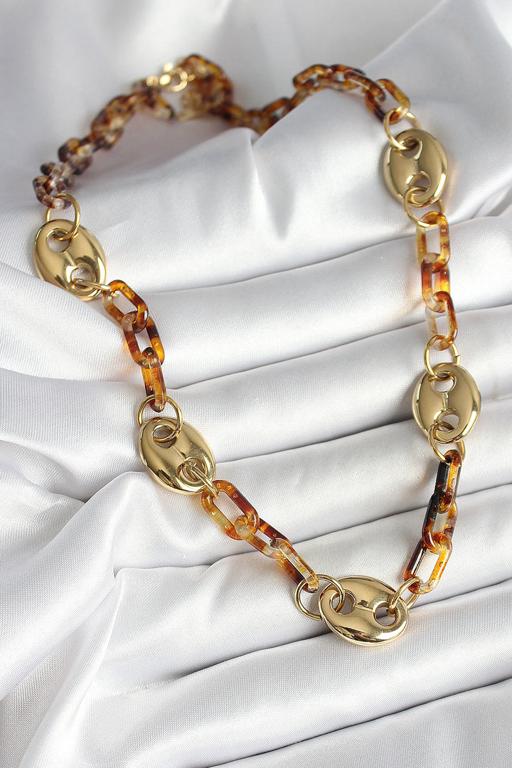 EBJ Leopard Pattern Mika Gold Color Chain Women's Necklace - Faro