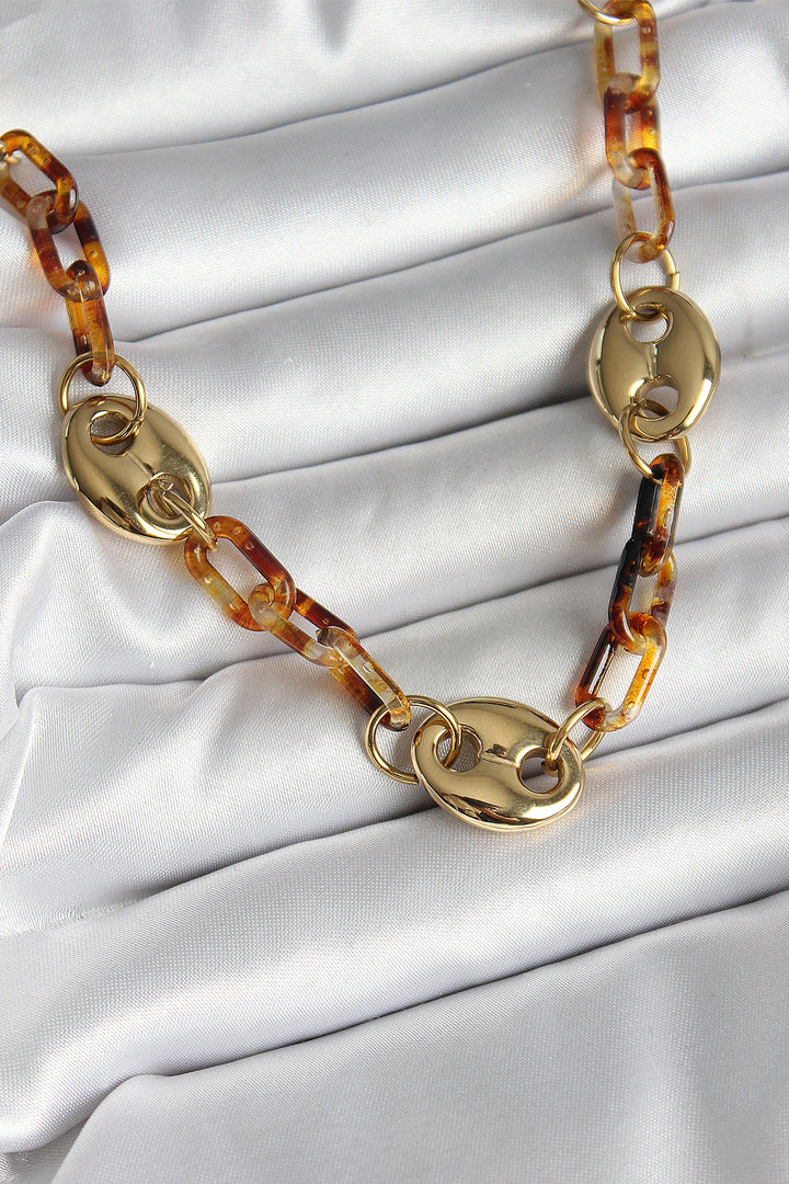 EBJ Leopard Pattern Mika Gold Color Chain Women's Necklace - Faro