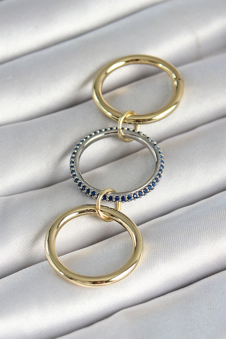 EBJ Rice Gold Color Zircon Stone 3-Piece Women's Ring - Felgueiras