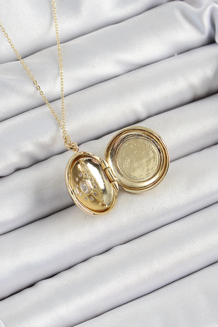 EBJ 316L Stainless Steel Chain Openable Medallion Model Necklace with Zircon Stone Gold Color Women's Necklace - Angra do Heroísmo