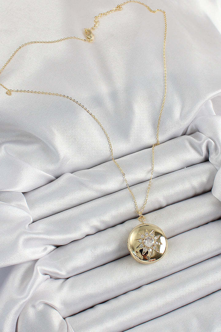 EBJ 316L Stainless Steel Chain Openable Medallion Model Necklace with Zircon Stone Gold Color Women's Necklace - Angra do Heroísmo