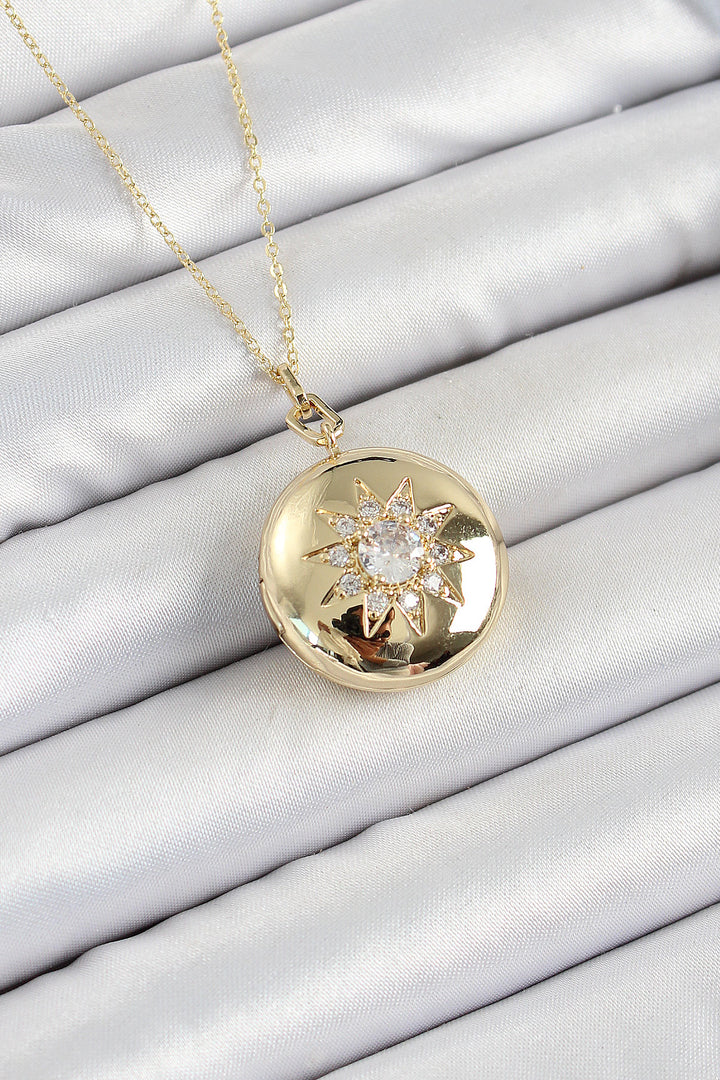 EBJ 316L Stainless Steel Chain Openable Medallion Model Necklace with Zircon Stone Gold Color Women's Necklace - Angra do Heroísmo