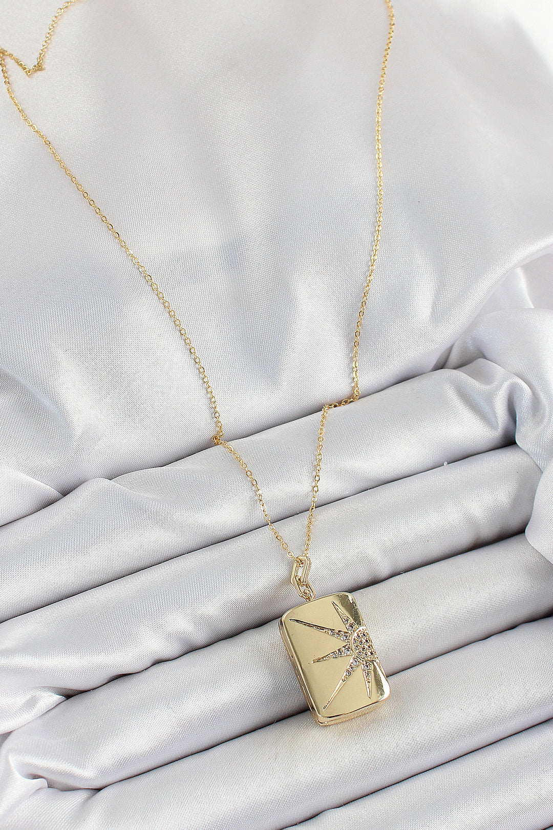 EBJ 316L Stainless Steel Rectangular Pendant Necklace with Zircon Stone in Gold Color for Women - University City