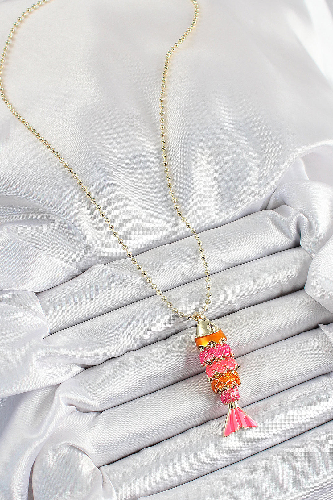 EBJ Gold Color Women's Necklace with Pink and Orange Fish Design Zircon Stone - Salon-de-Provence