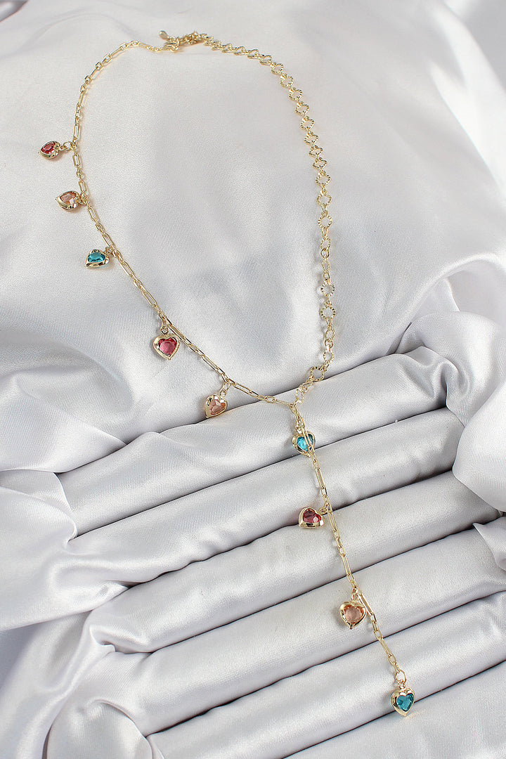 EBJ Rice Assortment Heart Model Gold Color Zircon Stone Y Necklace - Danbury