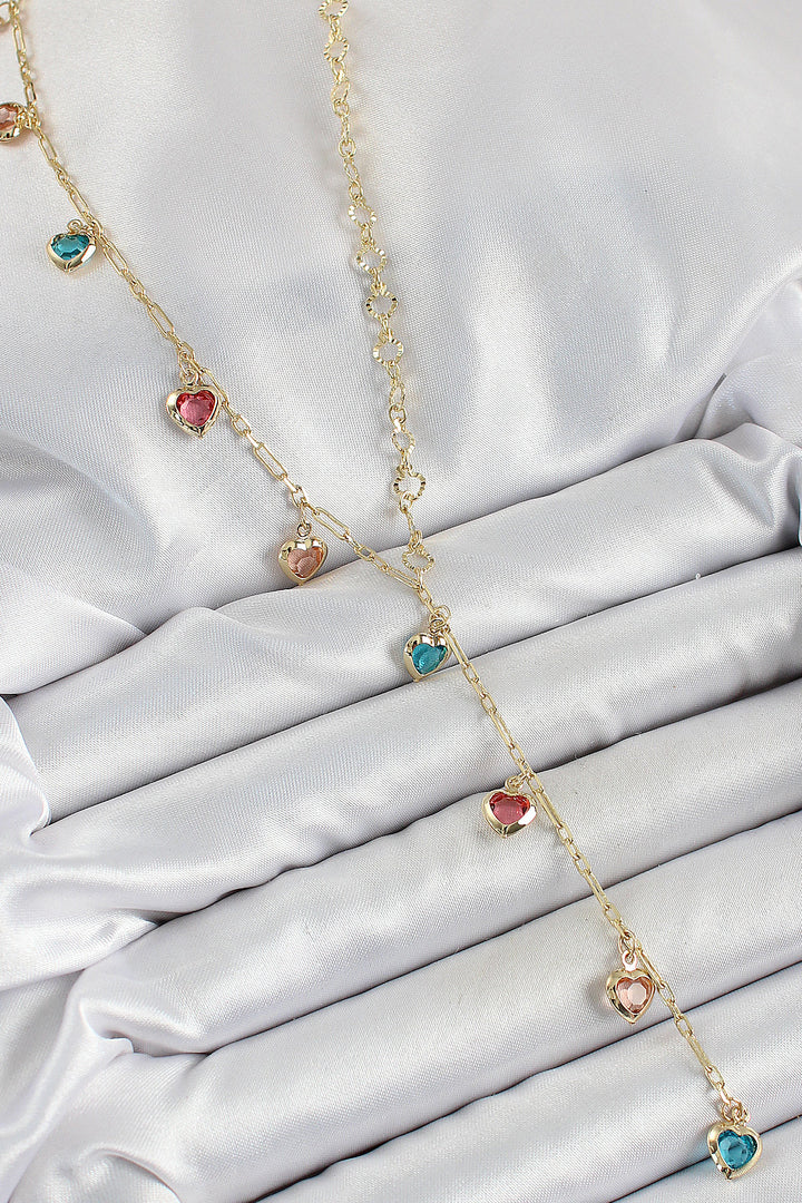 EBJ Rice Assortment Heart Model Gold Color Zircon Stone Y Necklace - Danbury