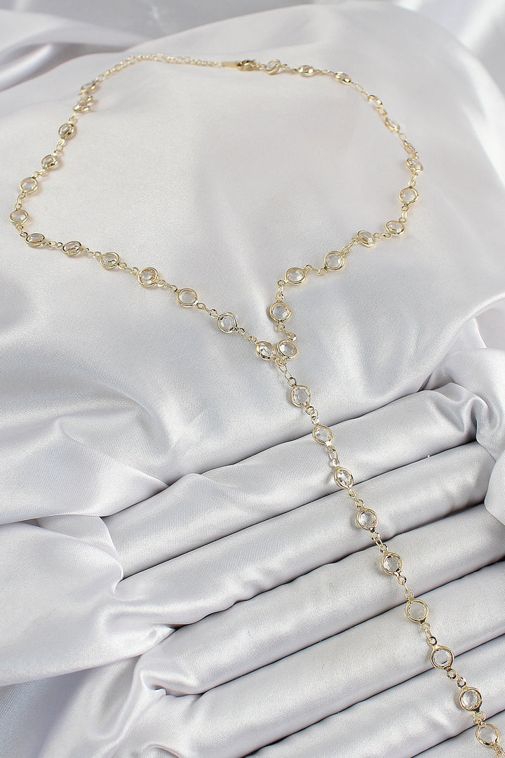 EBJ Rice Transparent Model Gold Color Zircon Stone Y Necklace - Northwich