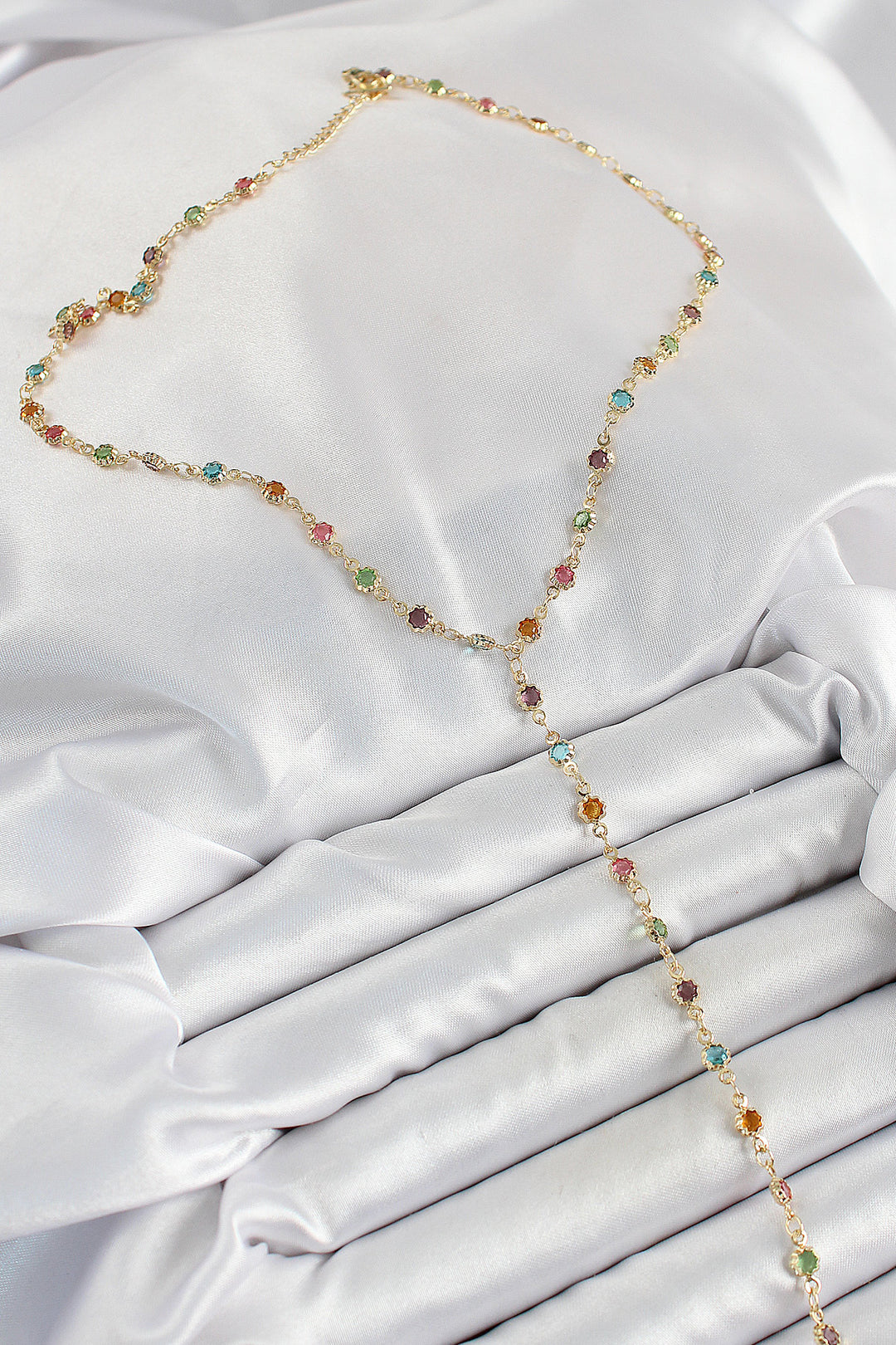 EBJ Rice Assortment Flower Model Gold Color Zircon Stone Y Necklace - Marcianise