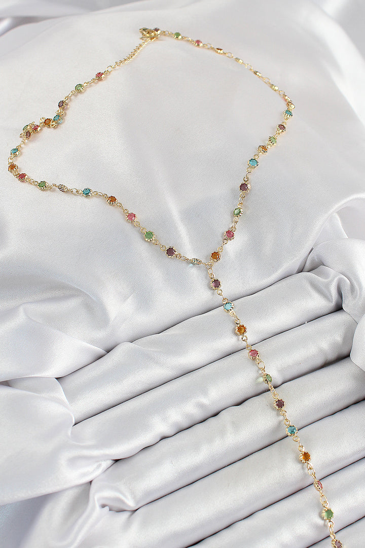 EBJ Rice Assortment Flower Model Gold Color Zircon Stone Y Necklace - Marcianise