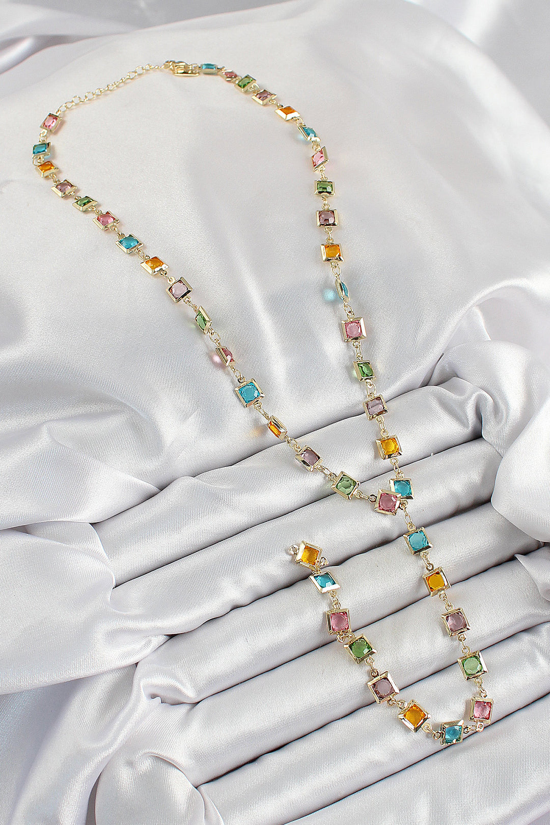 EBJ Rice Assorted Square Model Gold Color Zircon Stone Y Necklace - Siracusa