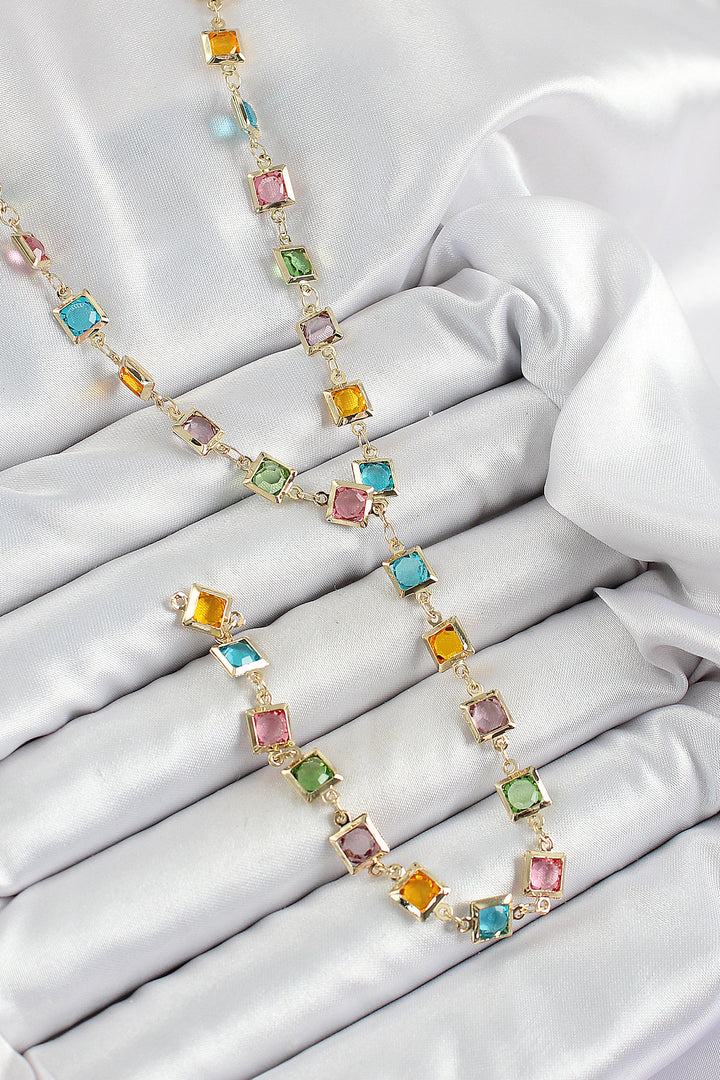 EBJ Rice Assorted Square Model Gold Color Zircon Stone Y Necklace - Siracusa
