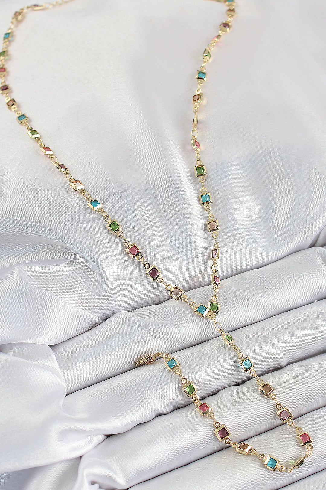 EBJ Rice Assorted Square Model Gold Color Zircon Stone Y Necklace - Umán