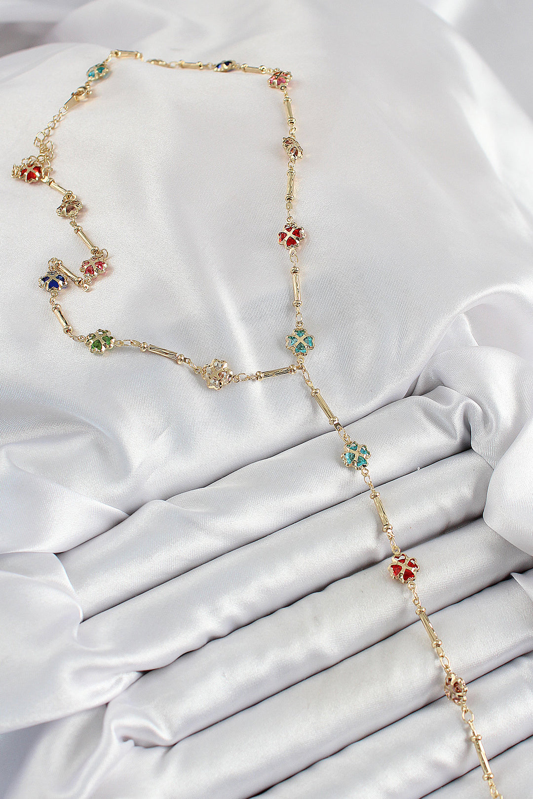 EBJ Rice Assortment Heart Clover Model Gold Color Zircon Stone Y Necklace - Valenciennes