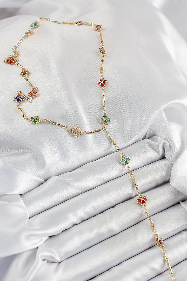 EBJ Rice Assortment Heart Clover Model Gold Color Zircon Stone Y Necklace - Valenciennes