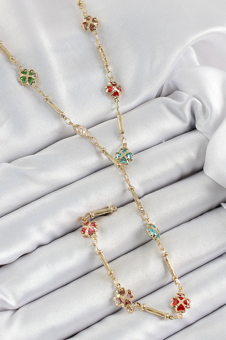 EBJ Rice Assortment Heart Clover Model Gold Color Zircon Stone Y Necklace - Valenciennes