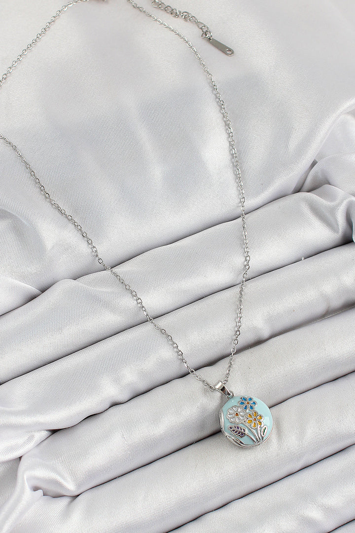 EBJ 316L Stainless Steel Chain Openable Artistic Vintage Flower Model Silver Color Women's Necklace - Perth