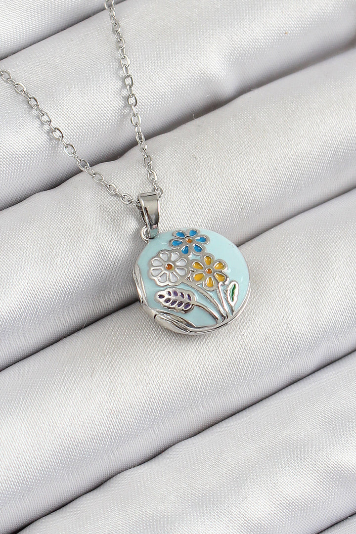 EBJ 316L Stainless Steel Chain Openable Artistic Vintage Flower Model Silver Color Women's Necklace - Perth