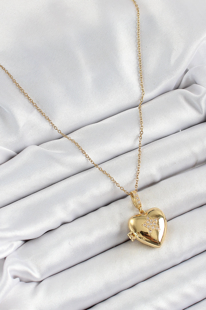 EBJ 316L Stainless Steel Chain Openable Star Shaped Heart Model Zircon Stone Gold Color Women's Necklace - Pinellas Park
