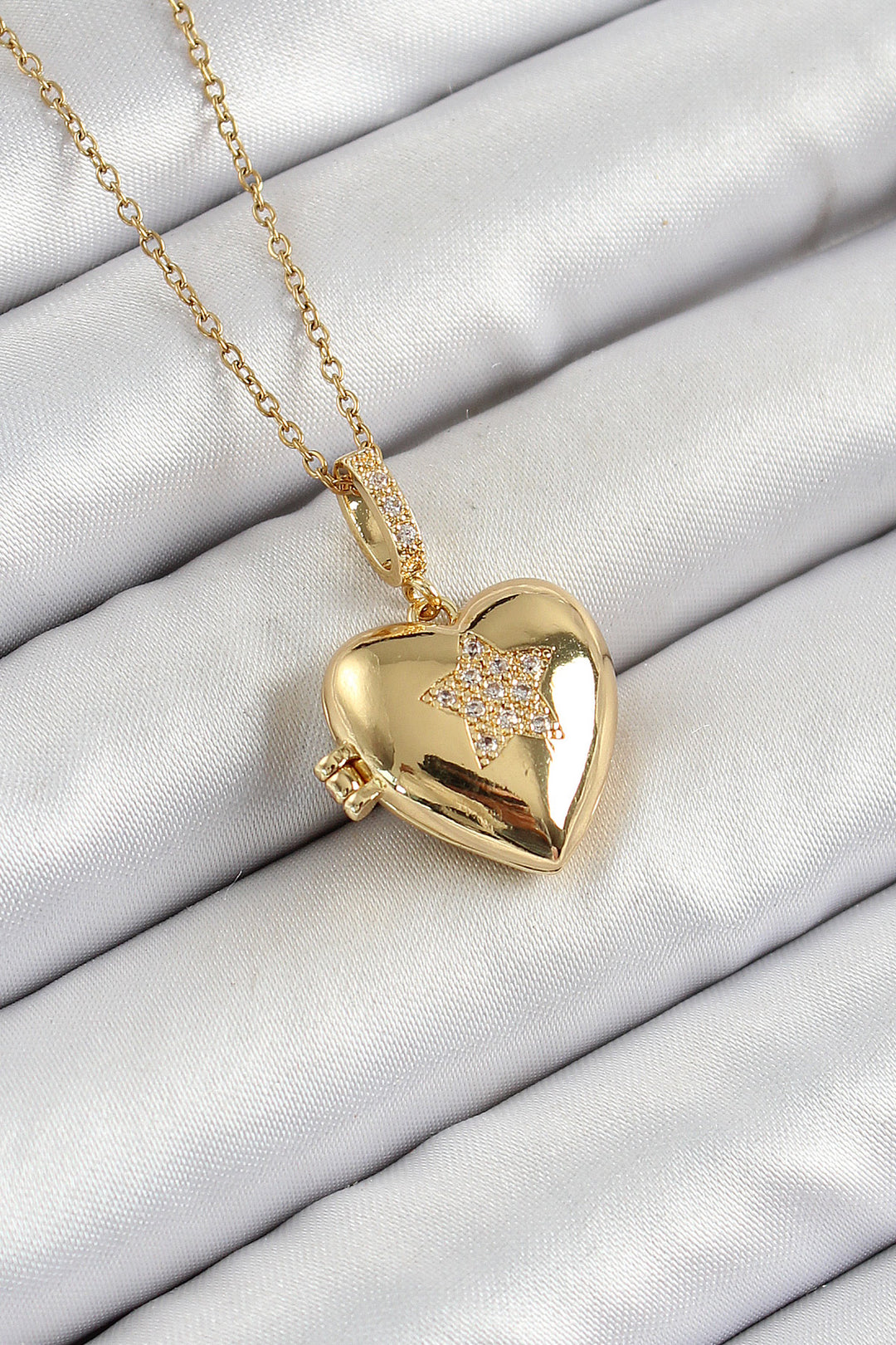 EBJ 316L Stainless Steel Chain Openable Star Shaped Heart Model Zircon Stone Gold Color Women's Necklace - Pinellas Park